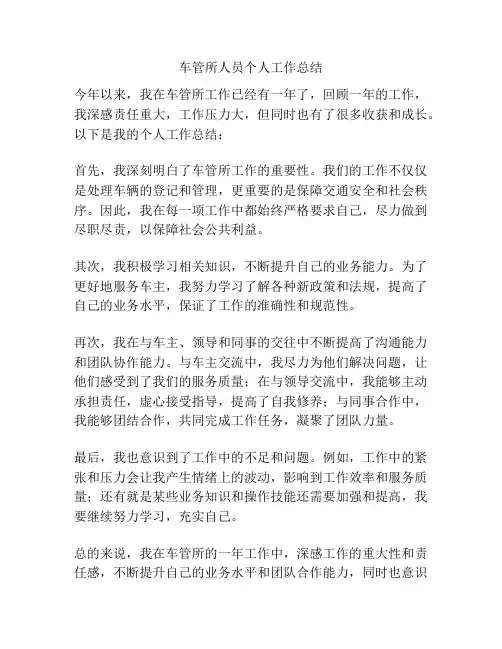 车管所人员个人工作总结