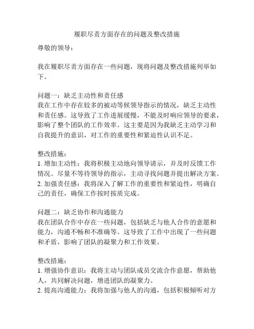 履职尽责方面存在的问题及整改措施