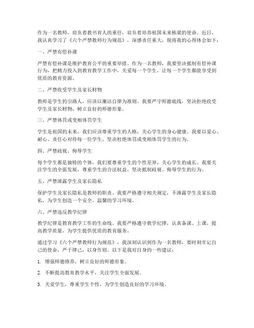 六个严禁教师心得体会
