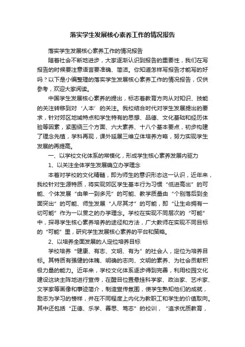 落实学生发展核心素养工作的情况报告
