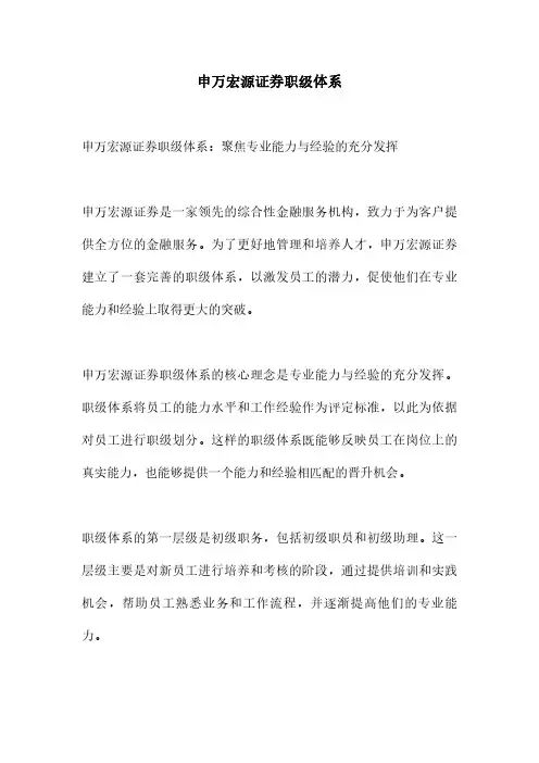 申万宏源证券职级体系