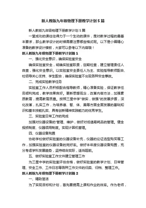 新人教版九年级物理下册教学计划5篇