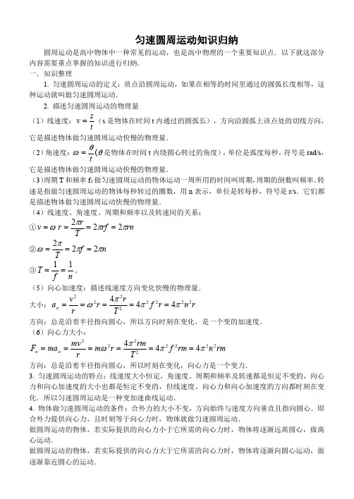 匀速圆周运动知识归纳
