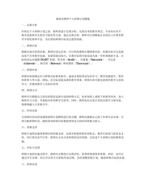 湖南省教师个人研修计划模板