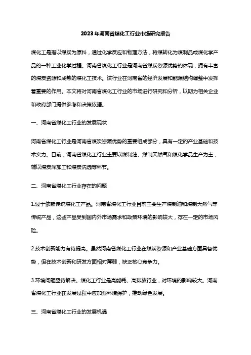 2023年河南省煤化工行业市场研究报告