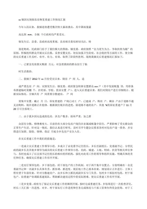XX之灾【XX镇因灾倒损农房恢复重建工作情况汇报】[修改版]