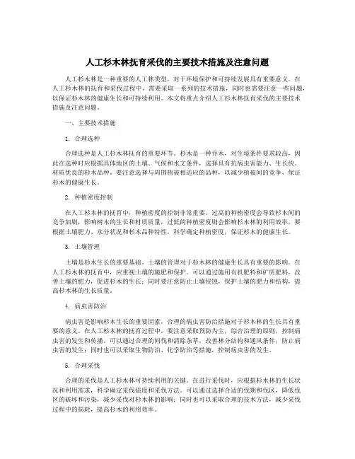 人工杉木林抚育采伐的主要技术措施及注意问题