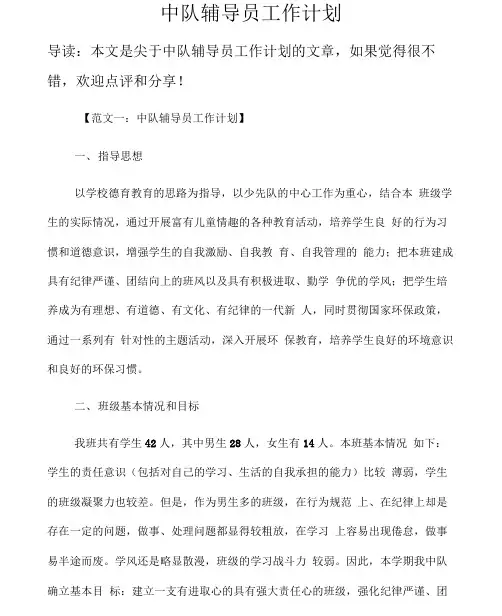中队辅导员工作计划