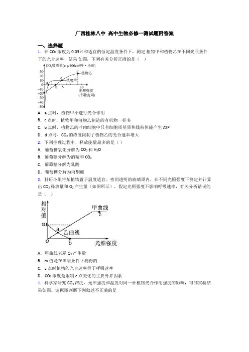 广西桂林八中 高中生物必修一测试题附答案