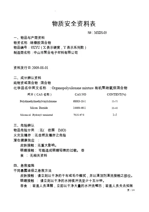 硅橡胶混合物安全物性表-900-update