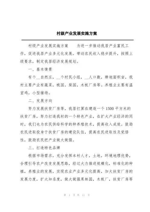 村级产业发展实施方案