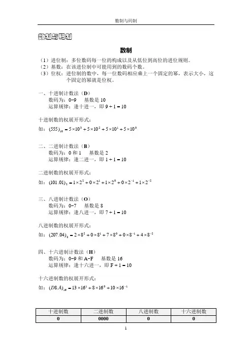 数制与码制(听课笔记)