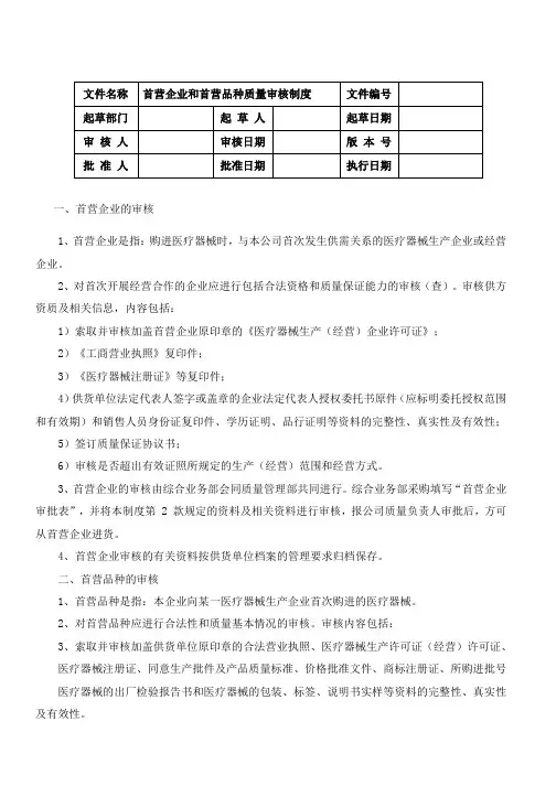 03首营企业和首营品种质量审核规定GSP