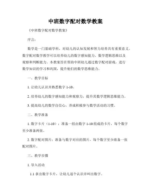 中班数字配对数学教案