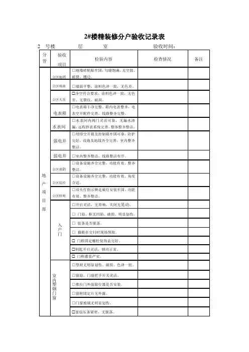 精装房分户验收记录表
