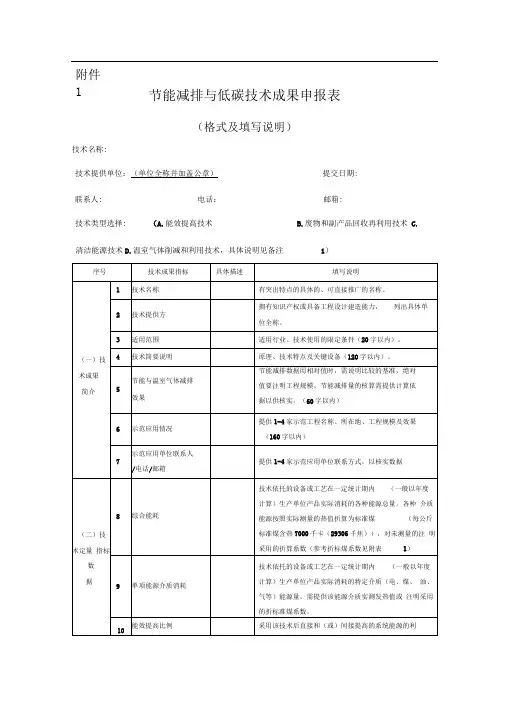 节能减排与低碳技术成果清单格式及填写说明