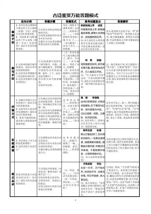 高考古诗鉴赏万能答题模式
