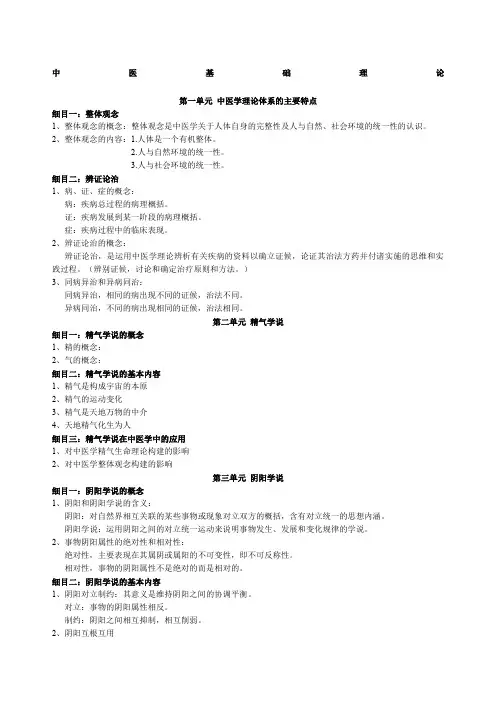 中医基础理论课堂笔记