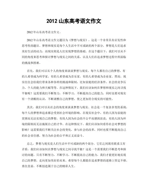 2012山东高考语文作文