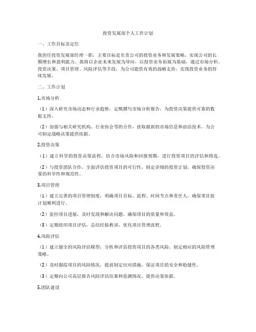 投资发展部个人工作计划