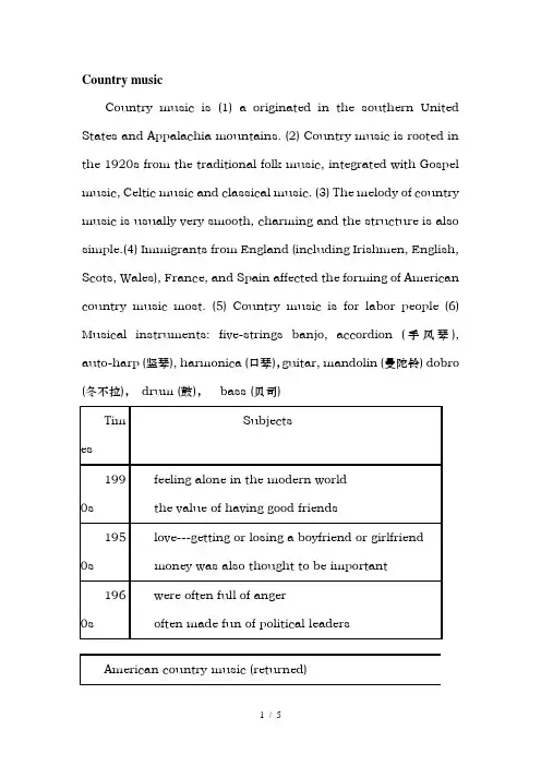 几种音乐类型英文介绍
