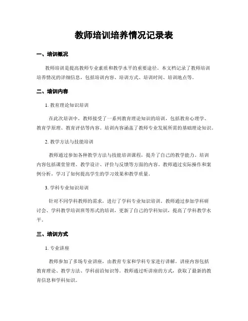 教师培训培养情况记录表