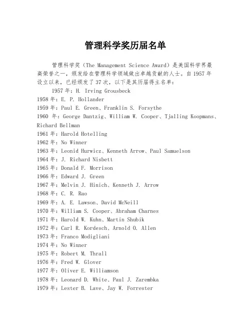 管理科学奖历届名单