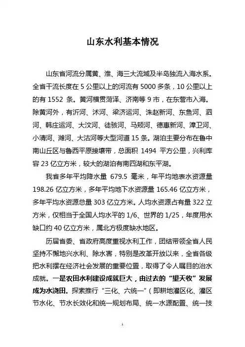 山东水利基本情况