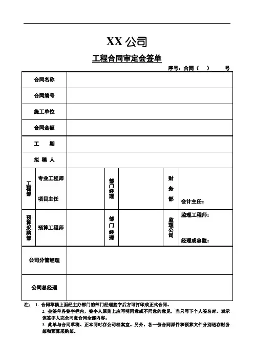 【模板】工程合同审定会签单