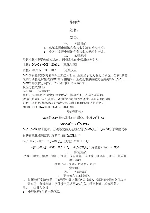 电解饱和食盐水实验