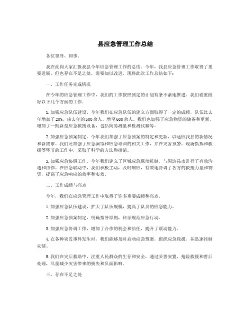 县应急管理工作总结