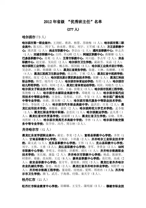 2012年省级 “优秀班主任”名单
