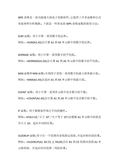 wps表格函数的使用方法