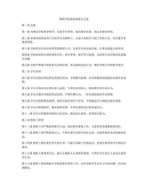 舞蹈学校规章制度公示表