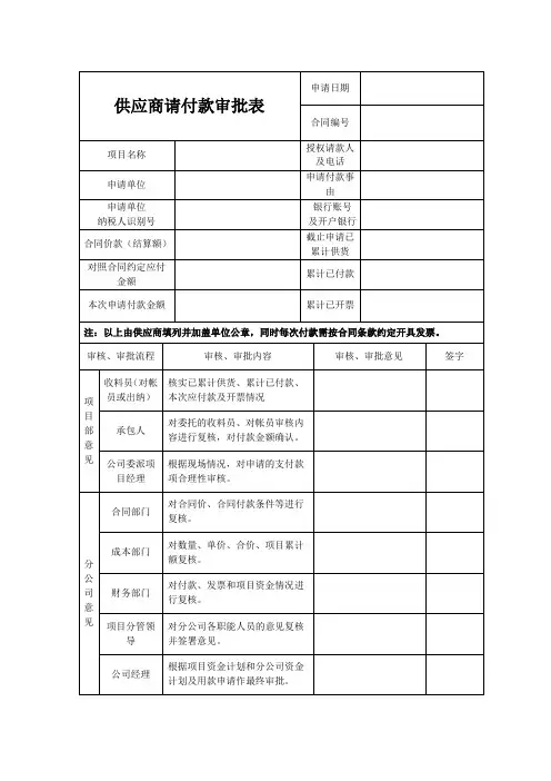 供应商请付款审批表
