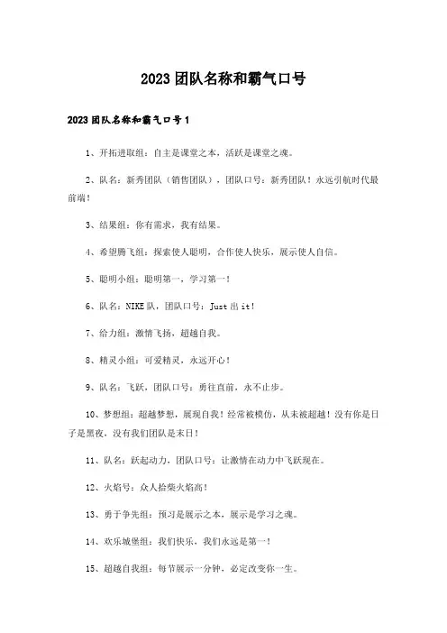 2023团队名称和霸气口号
