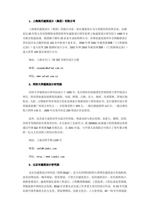 知名建筑房地产企业一览(建筑设计、房地产开发、建筑施工