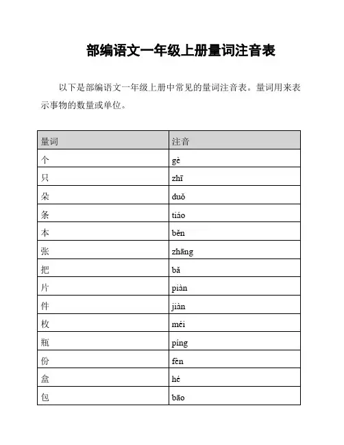 部编语文一年级上册量词注音表