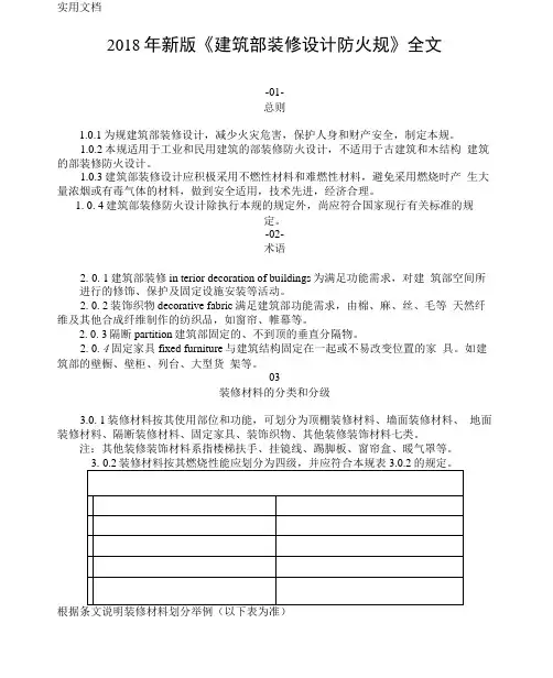 2018年建筑内部装修设计防火要求规范全文