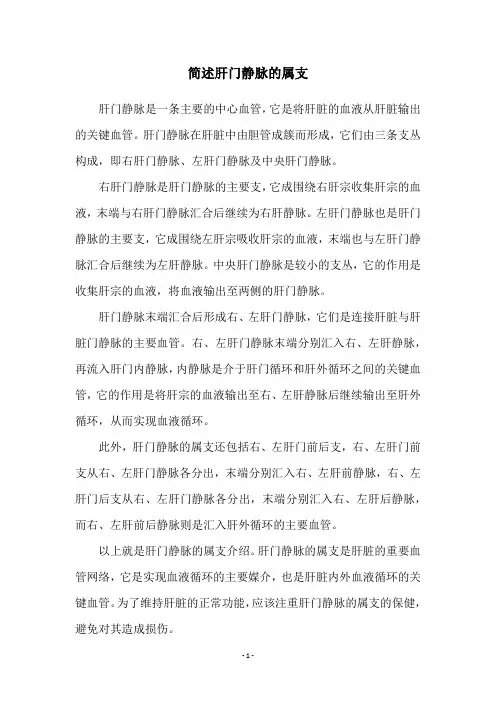 简述肝门静脉的属支