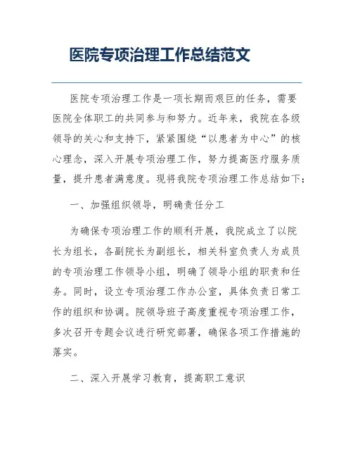 医院专项治理工作总结范文