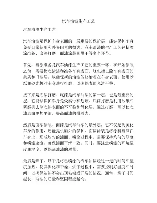 汽车油漆生产工艺