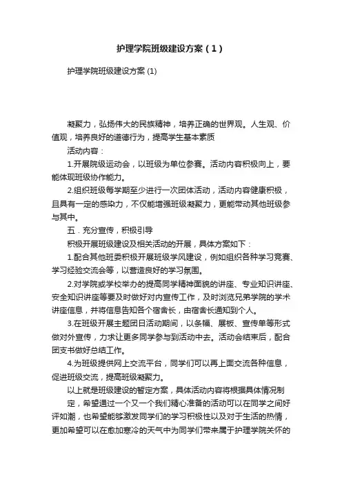 护理学院班级建设方案（1）
