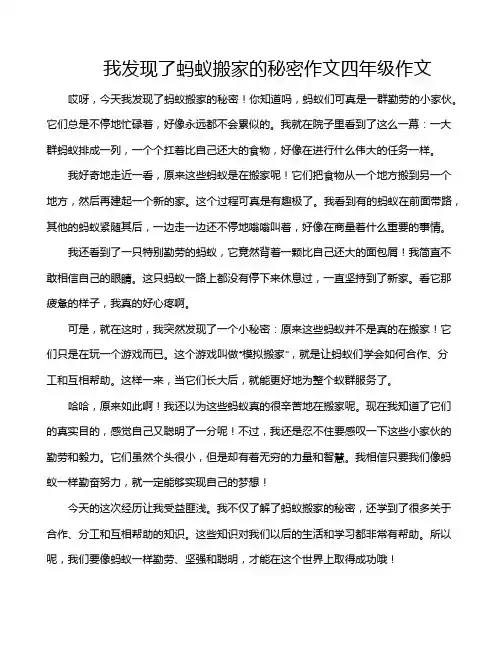 我发现了蚂蚁搬家的秘密作文四年级作文