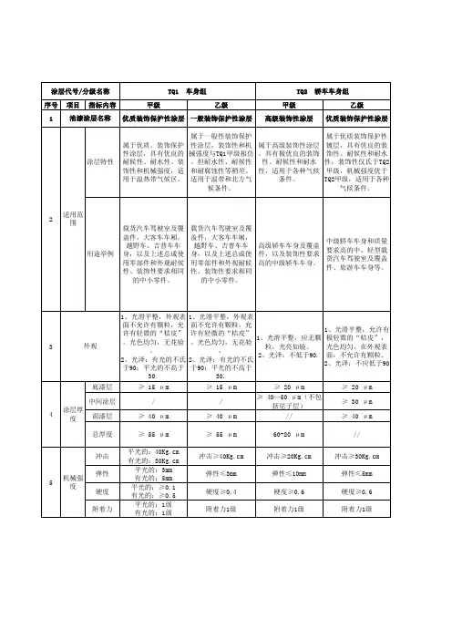 汽车油漆涂层_技术标准