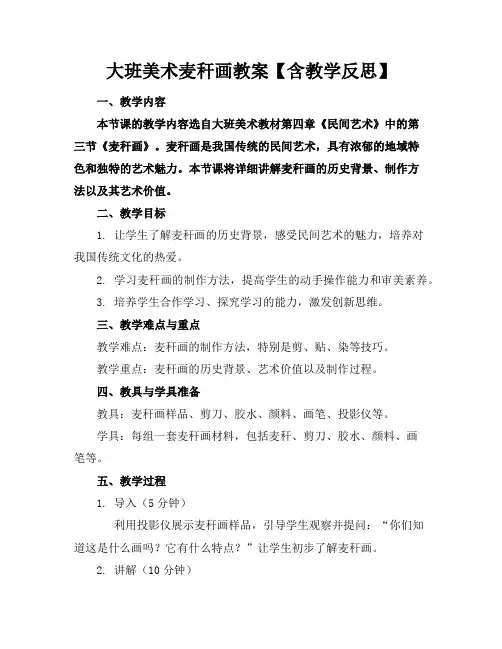 大班美术麦秆画教案【含教学反思】