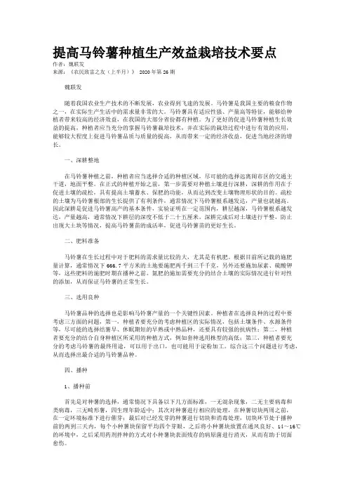 提高马铃薯种植生产效益栽培技术要点