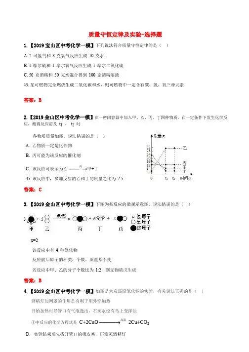 2019上海市各区年中考化学一模  质量守恒试题及实验-选择题(一)