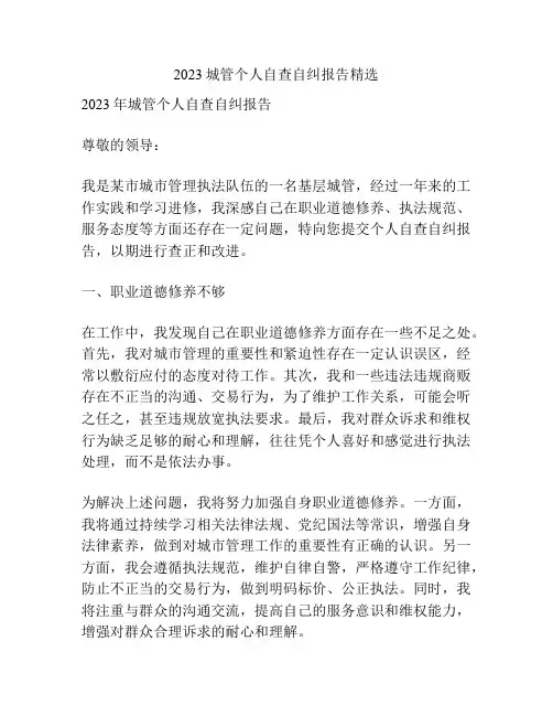 2023城管个人自查自纠报告精选