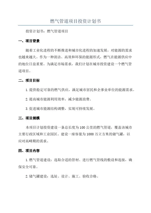 燃气管道项目投资计划书